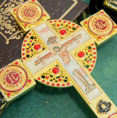 Orthodox Blessing Hand Cross - Gold Plated Altar Crucifix