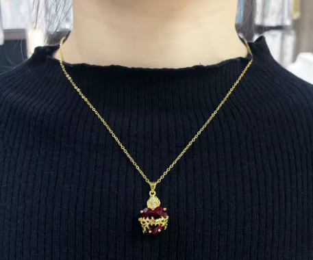 Sacred Heart of Jesus Necklace - Gold Plated with Red Zircon
