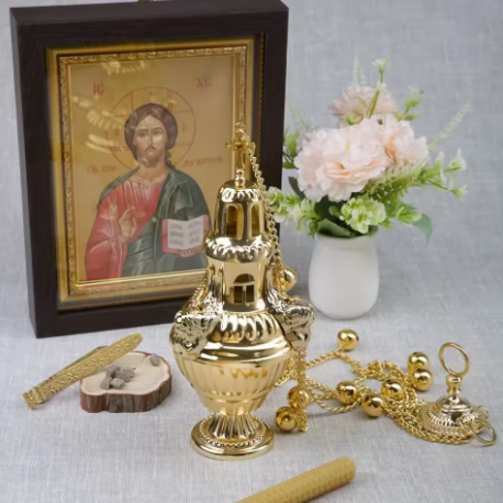 Orthodox Hanging Censer - Gold Plated with Chain & Bells