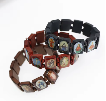 Wooden Saints Rosary Bracelet - Catholic Religious Jewelry