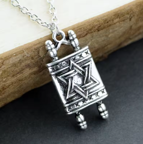 Torah Scroll Necklace - Star of David Jewish Pendant