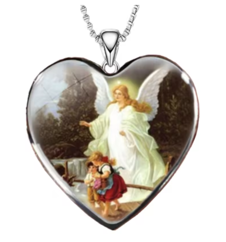Guardian Angel Heart Necklace - Crystal Pendant