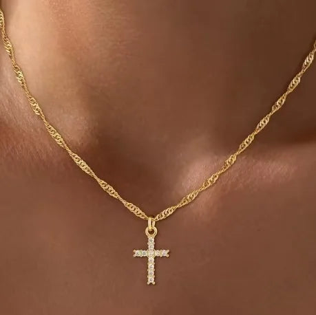 Gold Cross Necklace - 18K Gold Plated, Waterproof