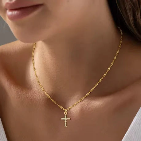 Gold Cross Necklace - 18K Gold Plated, Waterproof
