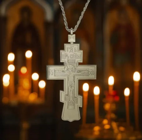 Silver Eastern Orthodox Crucifix Necklace